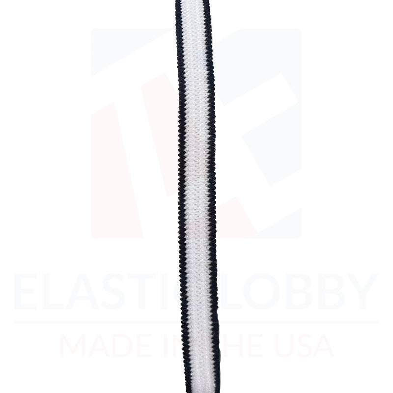 1/4" (6mm) Latex-Free White with Navy Stripe Knitted Elastic- US Made